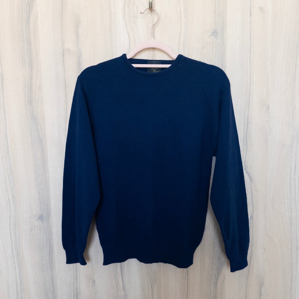 Vintage St Michael Cashmere Sweater 12 Navy Crew Neck Old Money Quiet Luxury